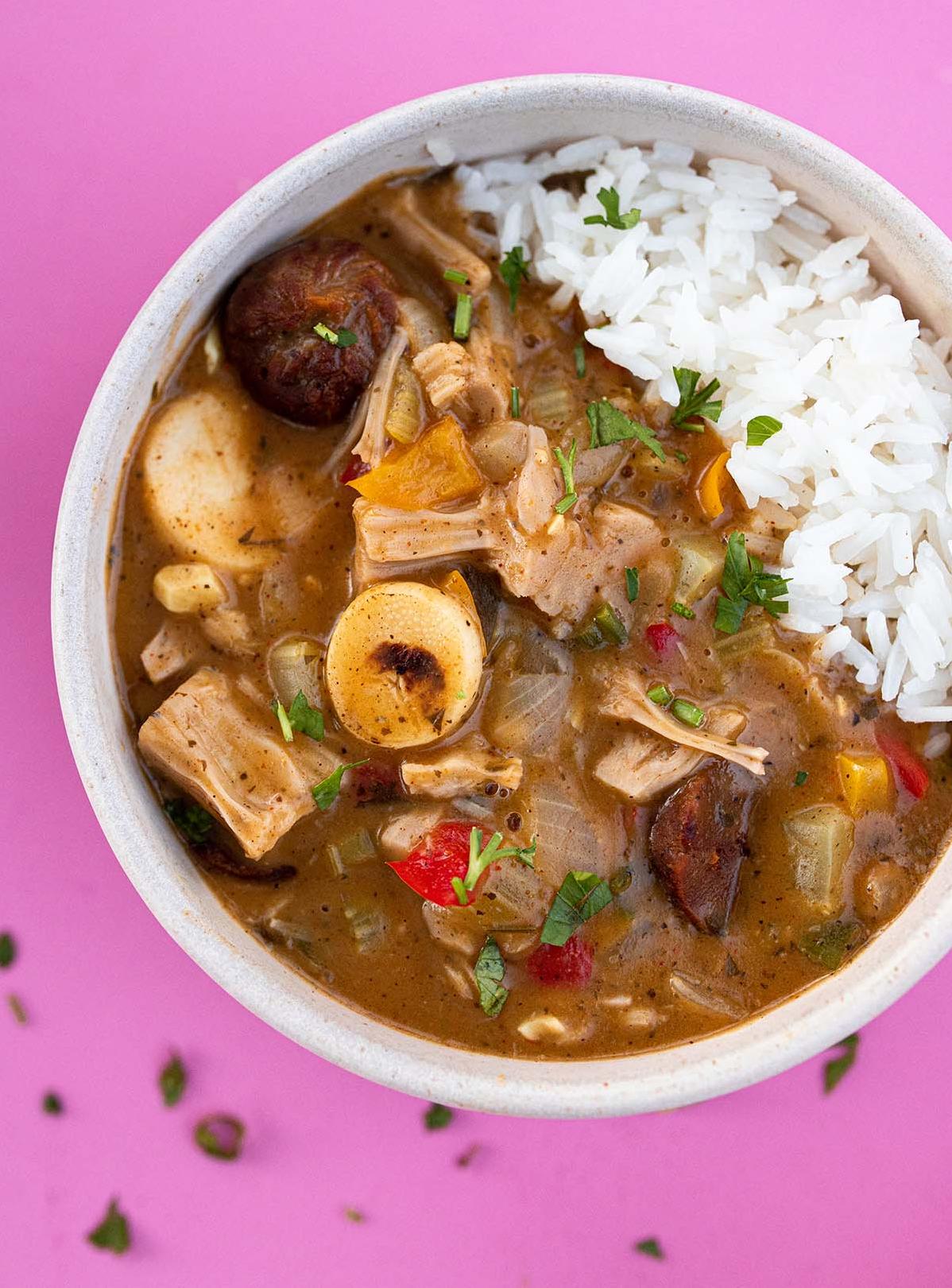  A hearty helping of this veggie gumbo will warm you up from the inside out!