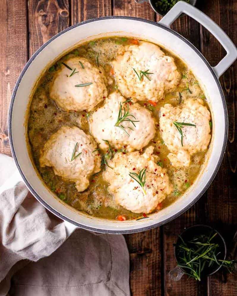  A warm and comforting bowl of vegetarian chicken and dumplings to soothe your soul.