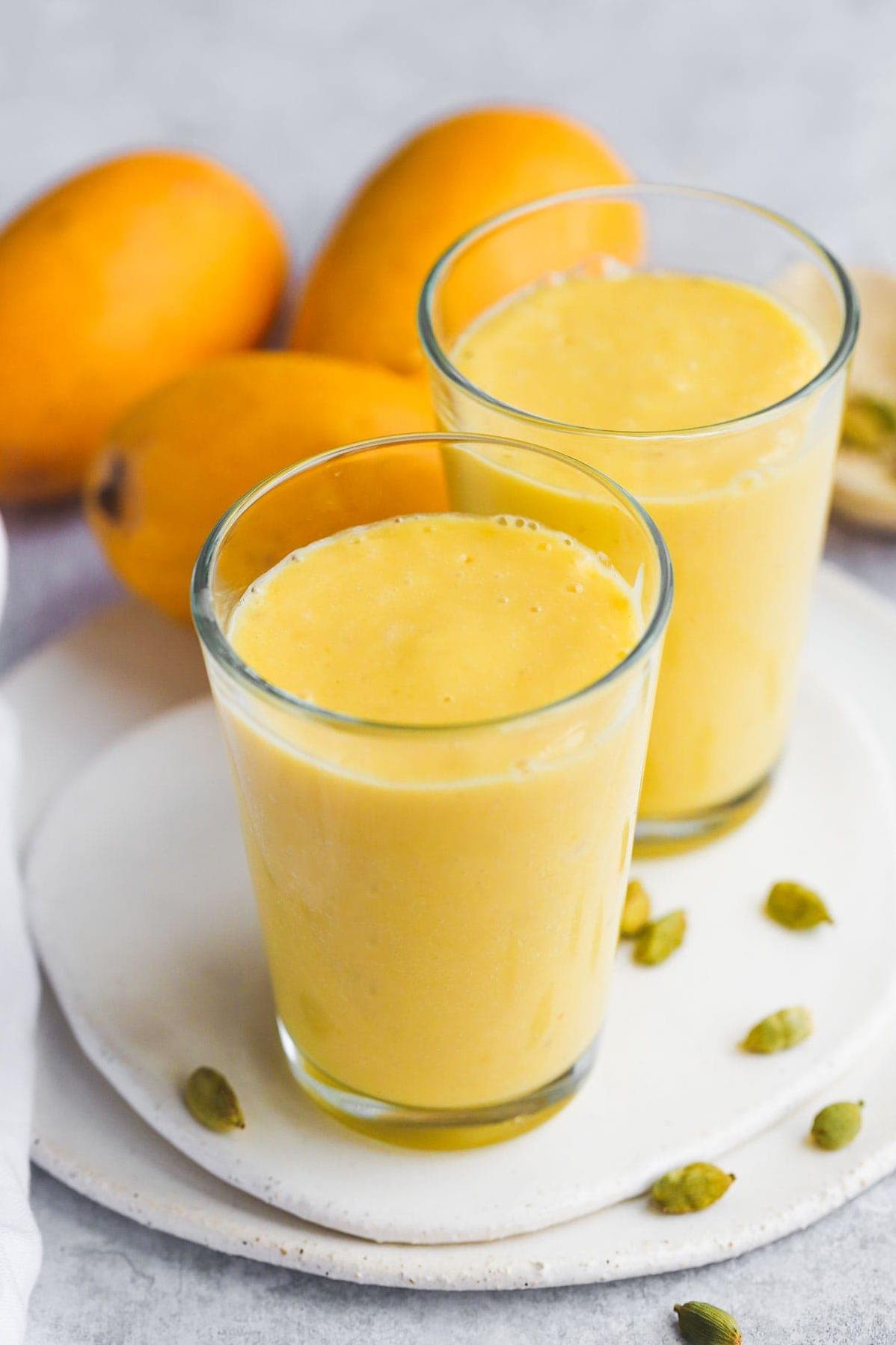  Beat the heat with this cool, creamy, and completely plant-based mango lassi.