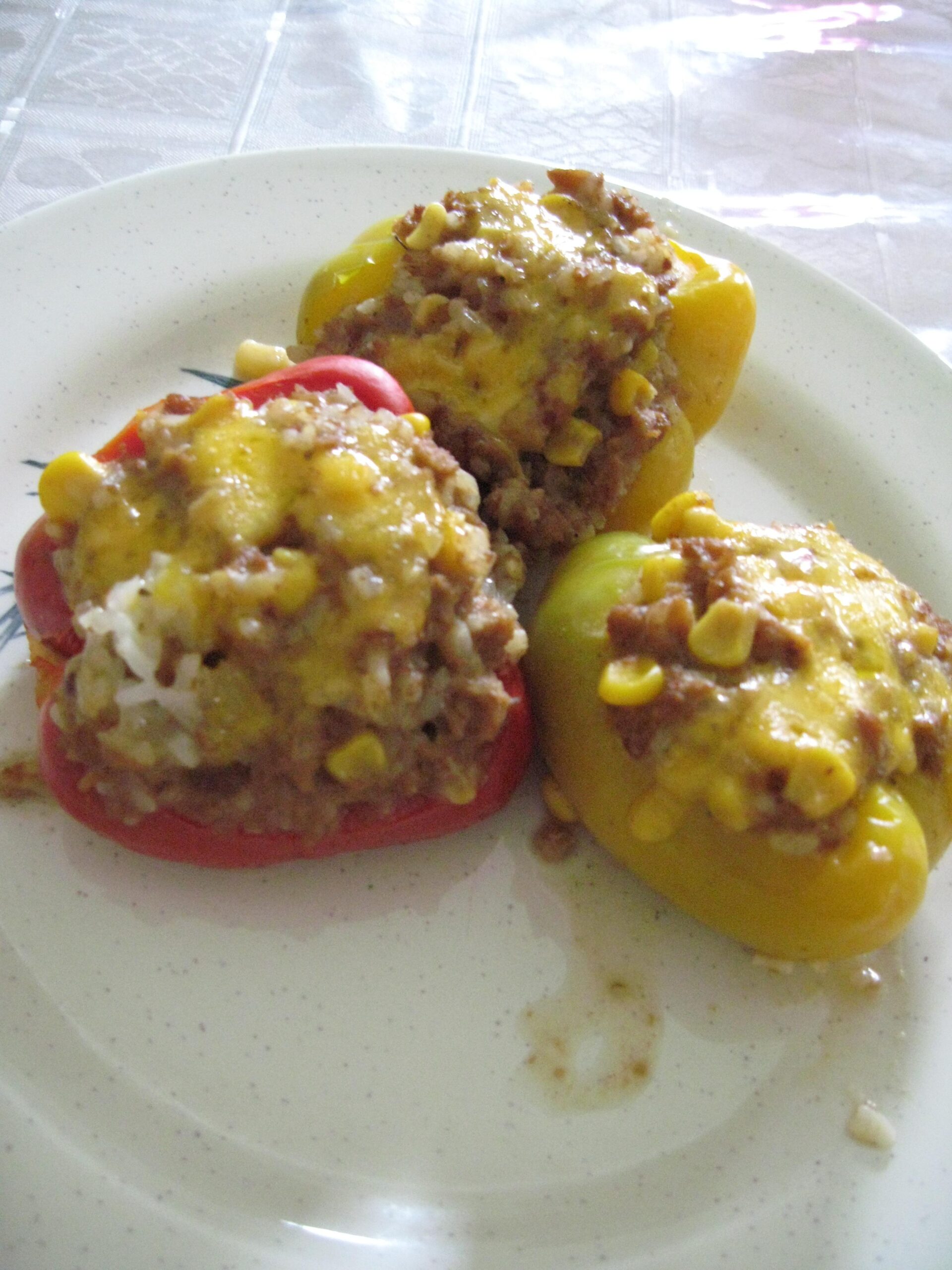  Bursting with flavor, these tri-color stuffed bell peppers are a feast for the eyes and the taste buds.