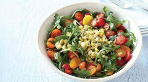 Corn and Arugula Salad With Rainbow Tomatoes (Vegan)