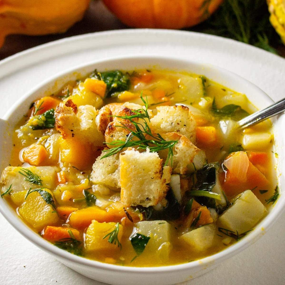  Cozy up with a bowl of this hearty root soup.