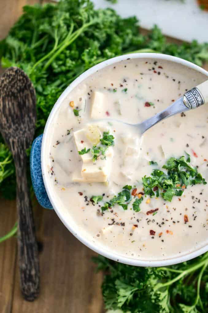  Creamy and dreamy vegan clam-free chowder.