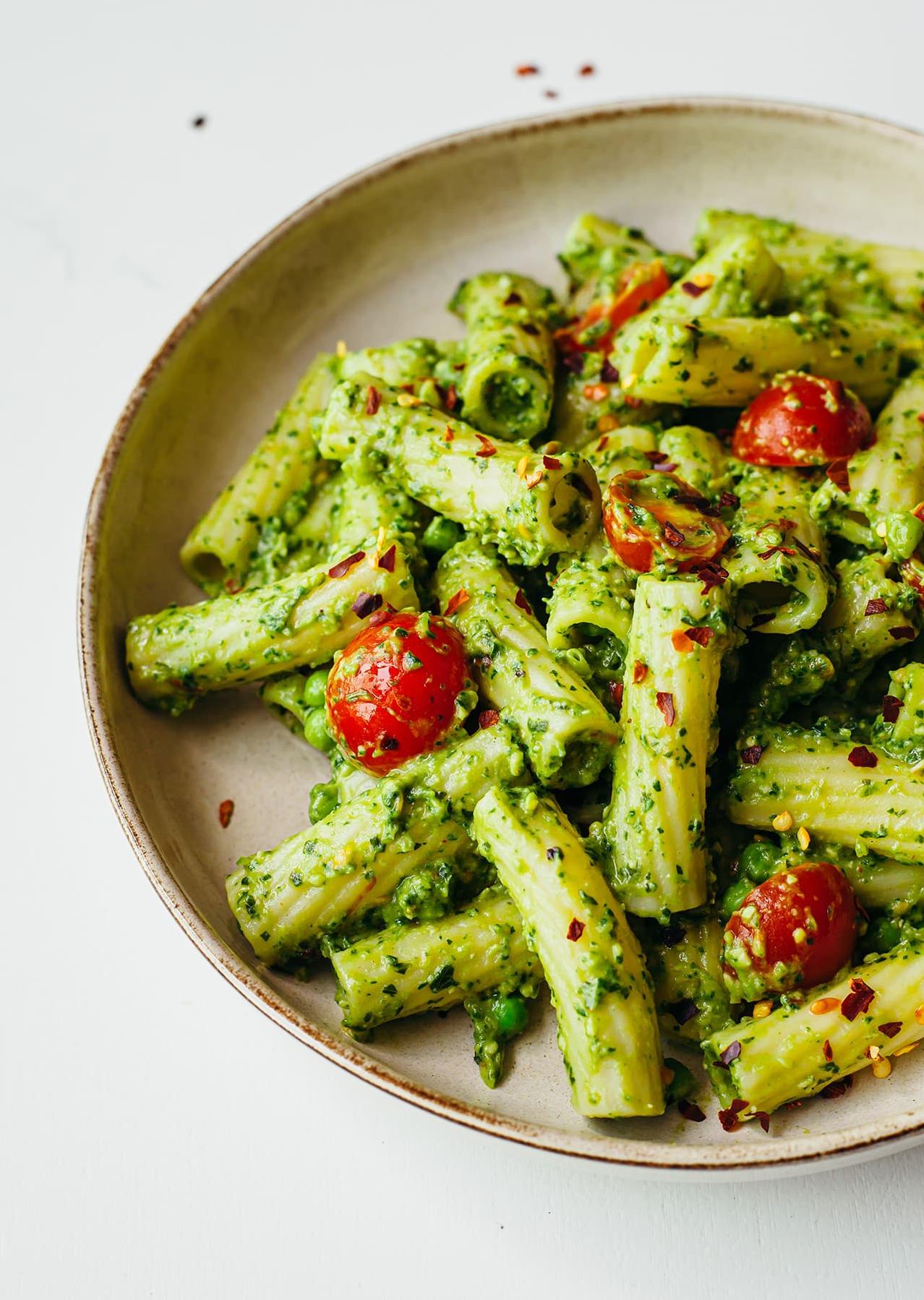  Creamy avocado pesto is the perfect pasta sauce for indulging without the guilt.