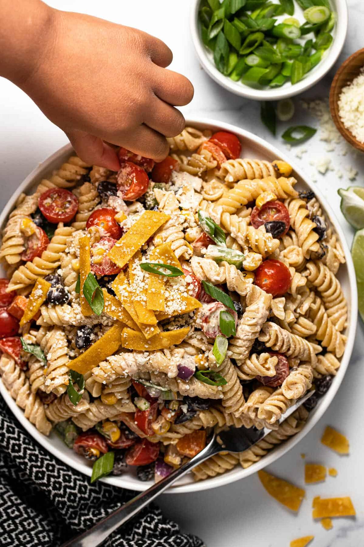  Creamy, flavorful, and packed with incredible textures. That's our vegetarian taco pasta salad for you!