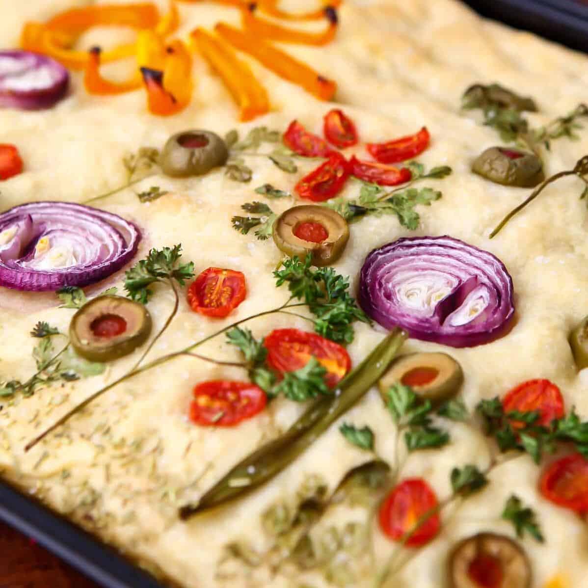  Feast your eyes on our perfectly baked vegan focaccia.