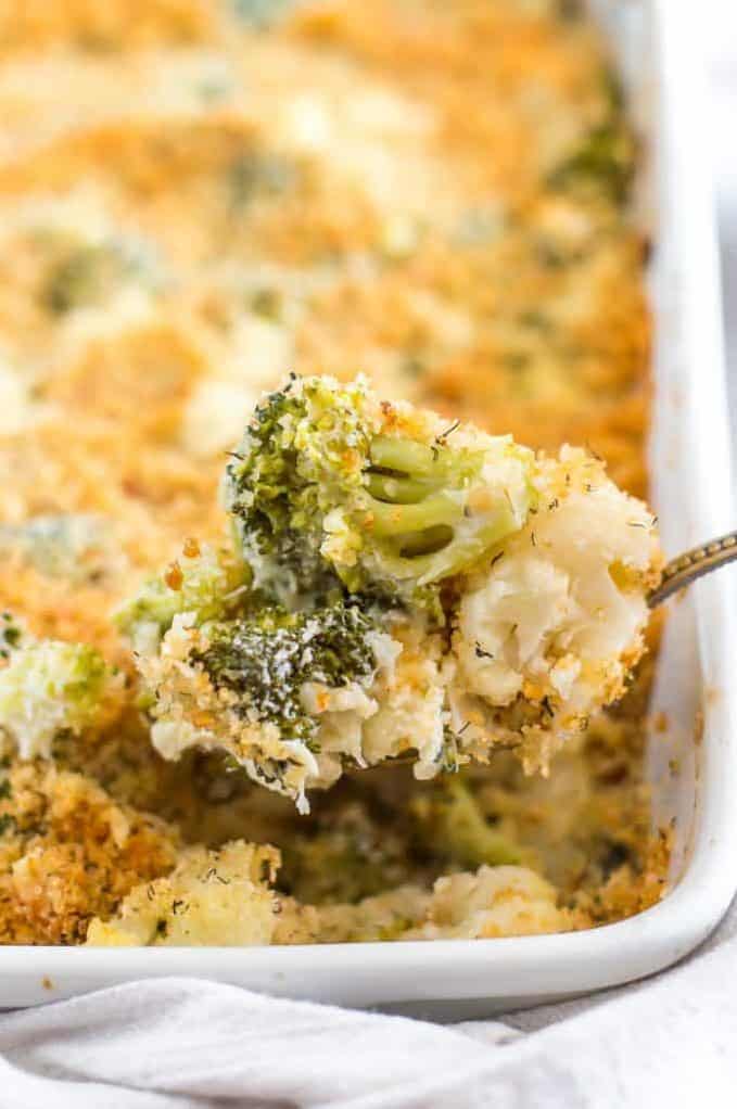  Get ready to dig into a bowl of ultimate vegan comfort food with this amazing broccoli and cauliflower casserole.