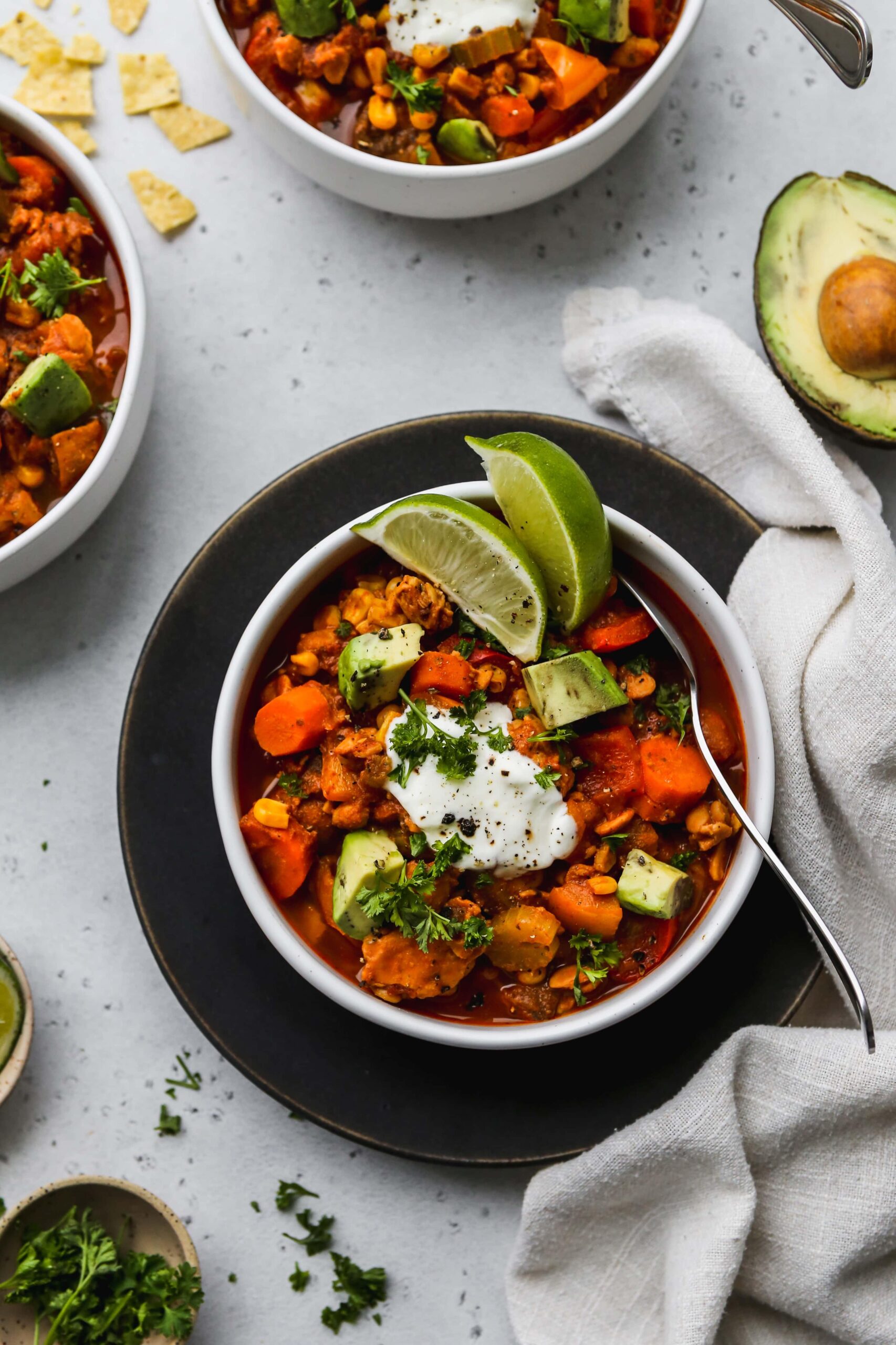  Hearty and spicy, this vegan no bean chili is sure to warm you up on a cold day!