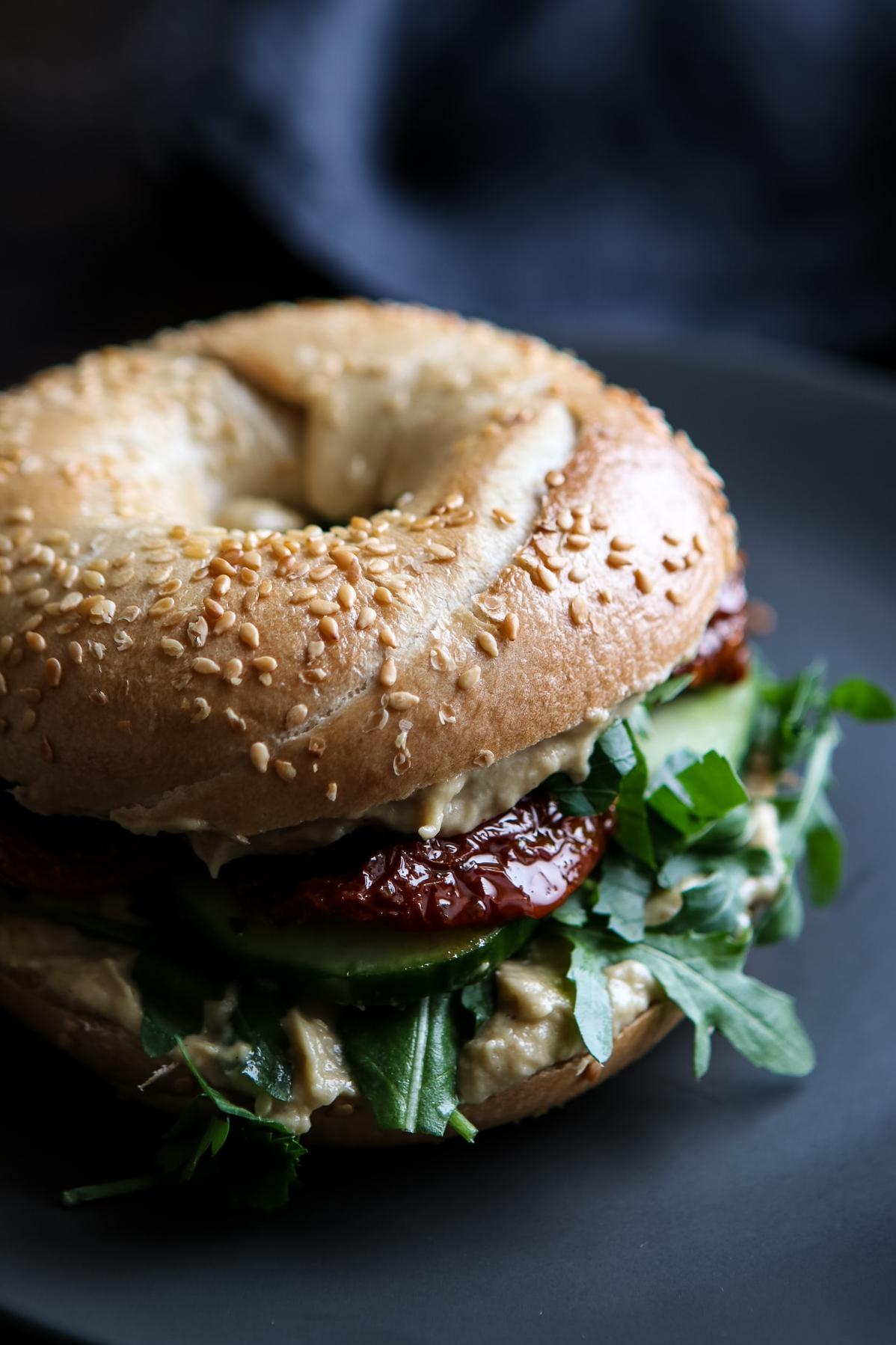 Looking for a healthy and filling lunch? This vegetarian bagel sandwich has got you covered.