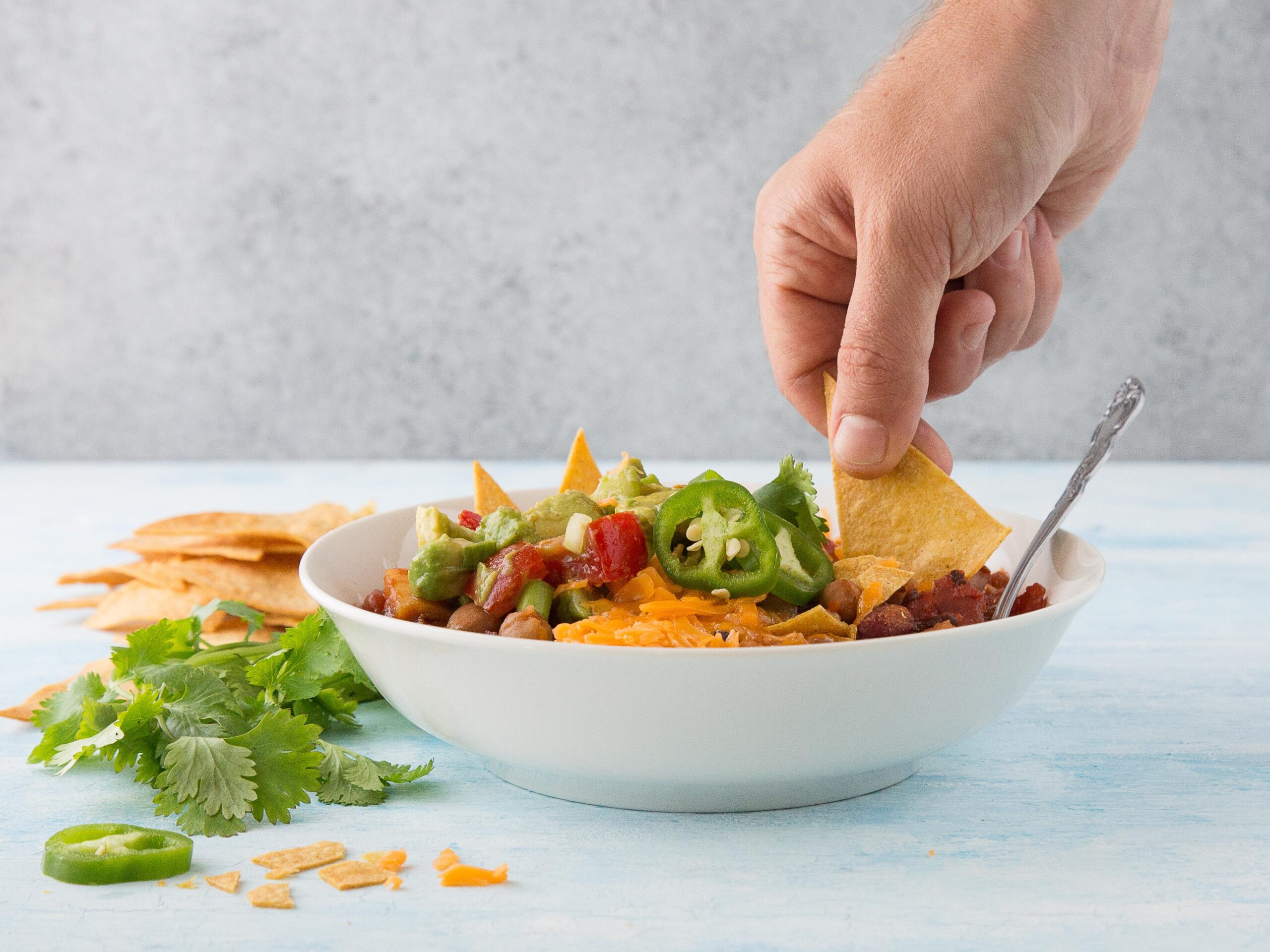  Our 3 Bean Vegetarian Chili is packed with protein and flavorful spices!