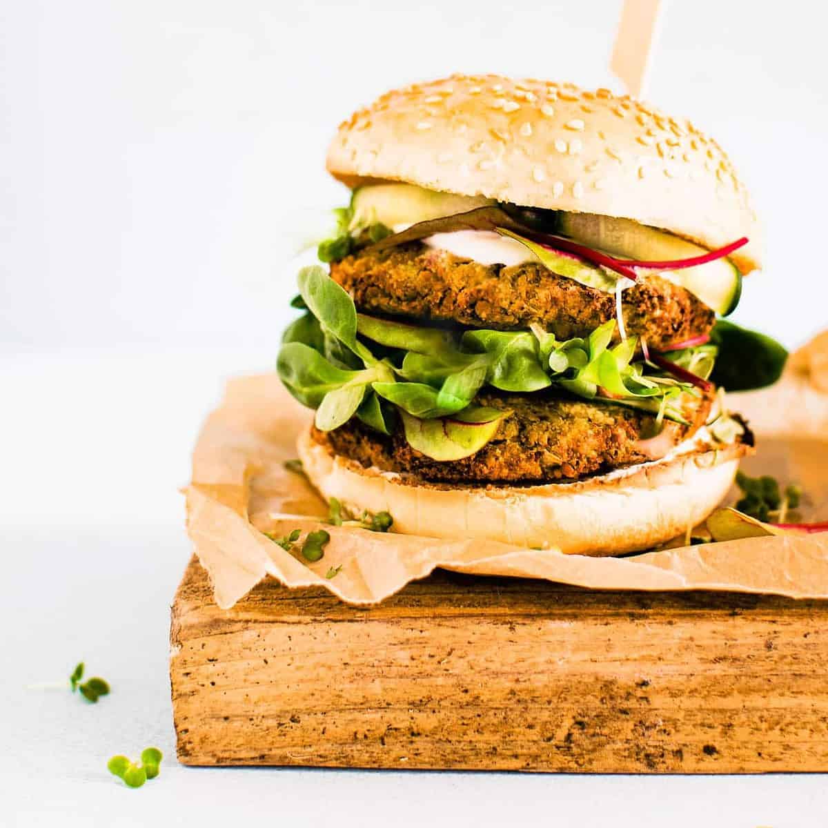  Our veggie burgers are jam-packed with fresh veggies for a wholesome meal.