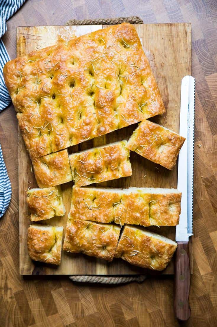  Rise and shine! This golden vegan focaccia is the perfect morning treat.