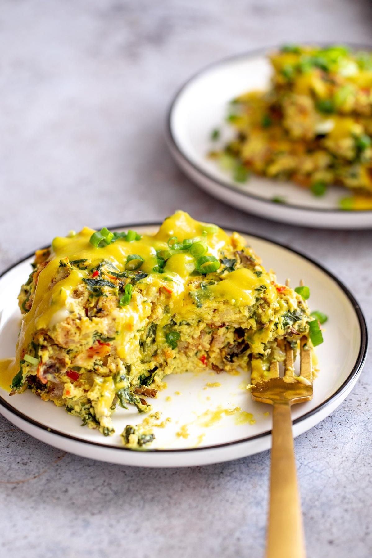  Rise and shine with a slice of this satisfying vegan breakfast casserole.