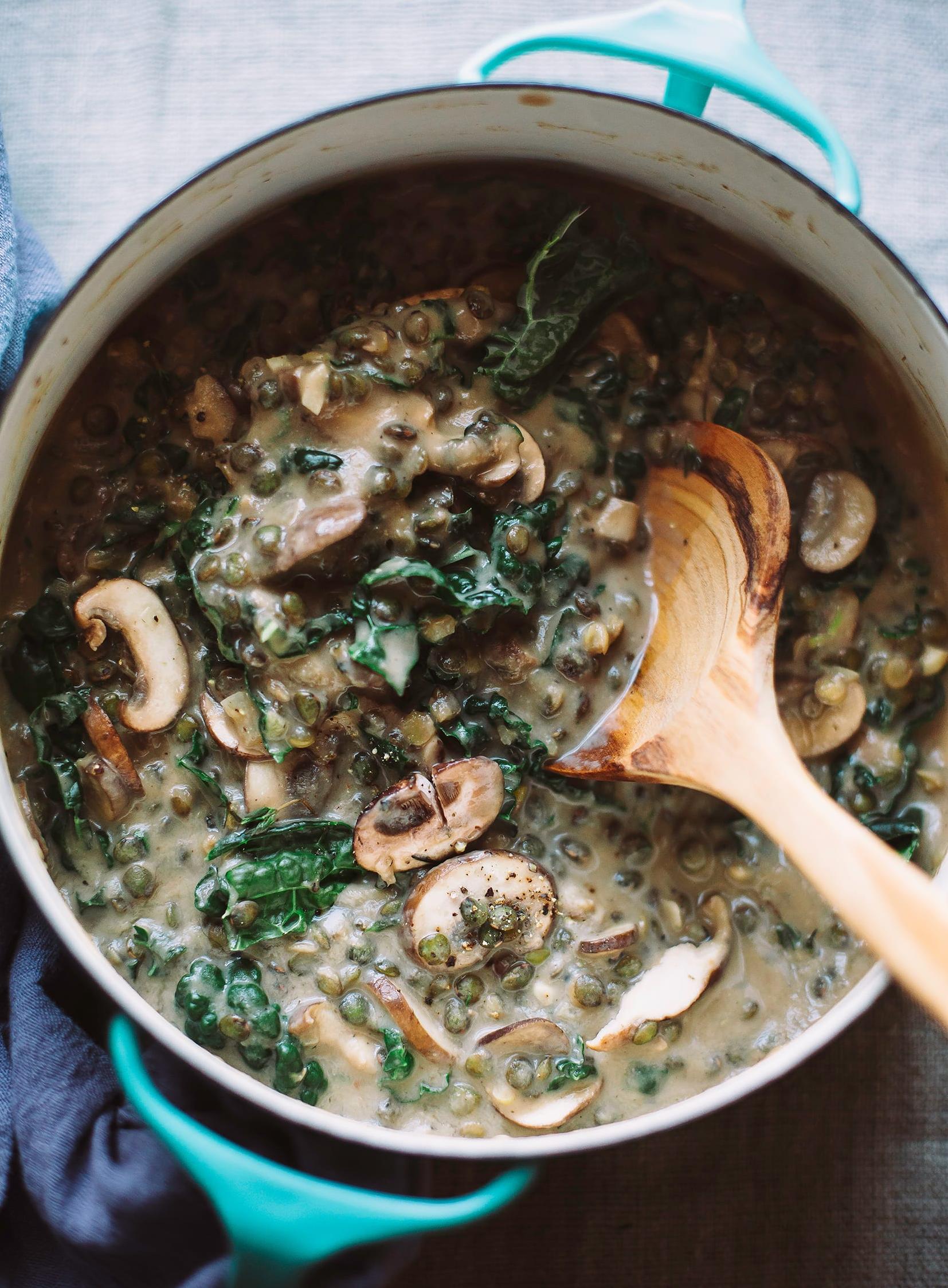  Satisfy your appetite with a rich and creamy bowl of lentil-mushroom soup.