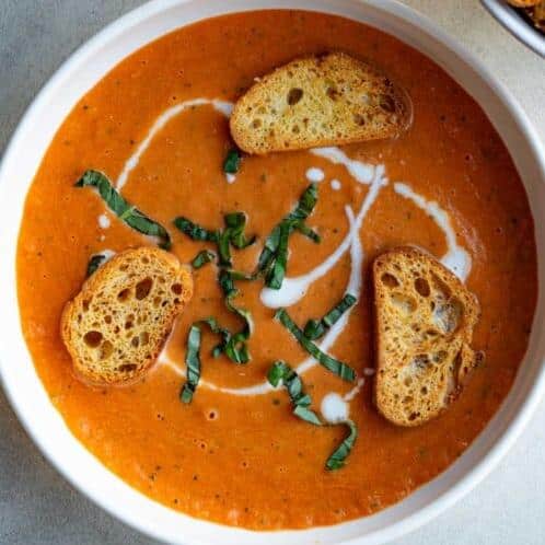  Satisfy your soup cravings with a creamy and healthy Roasted Tomato-Basil Bisque