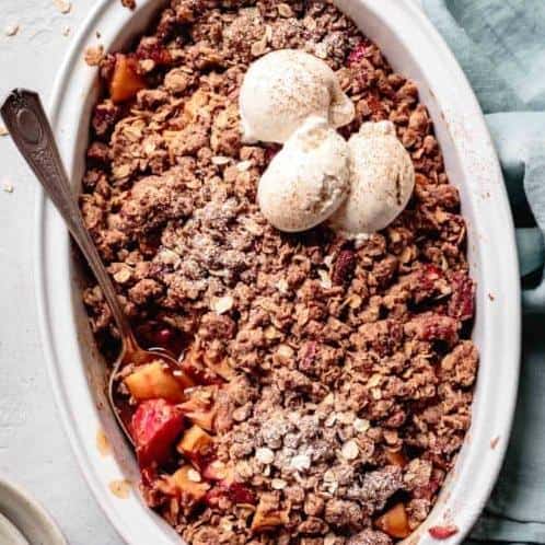 Serve this rhubarb cobbler warm with a scoop of dairy-free ice cream for a decadent dessert.