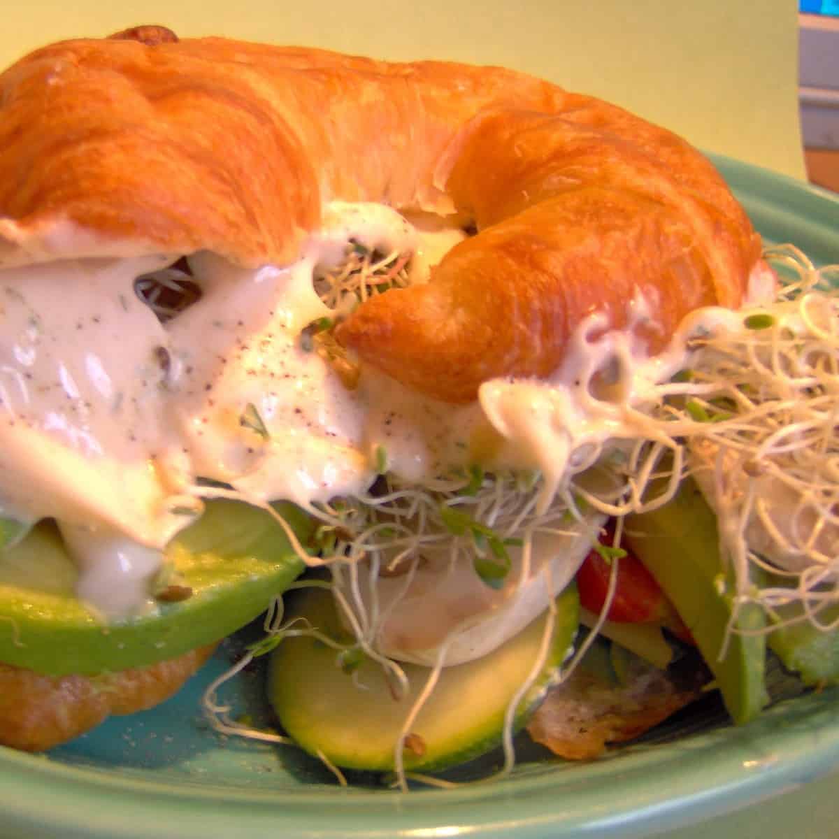  Start your morning off right with this delicious vegetarian croissant sandwich.