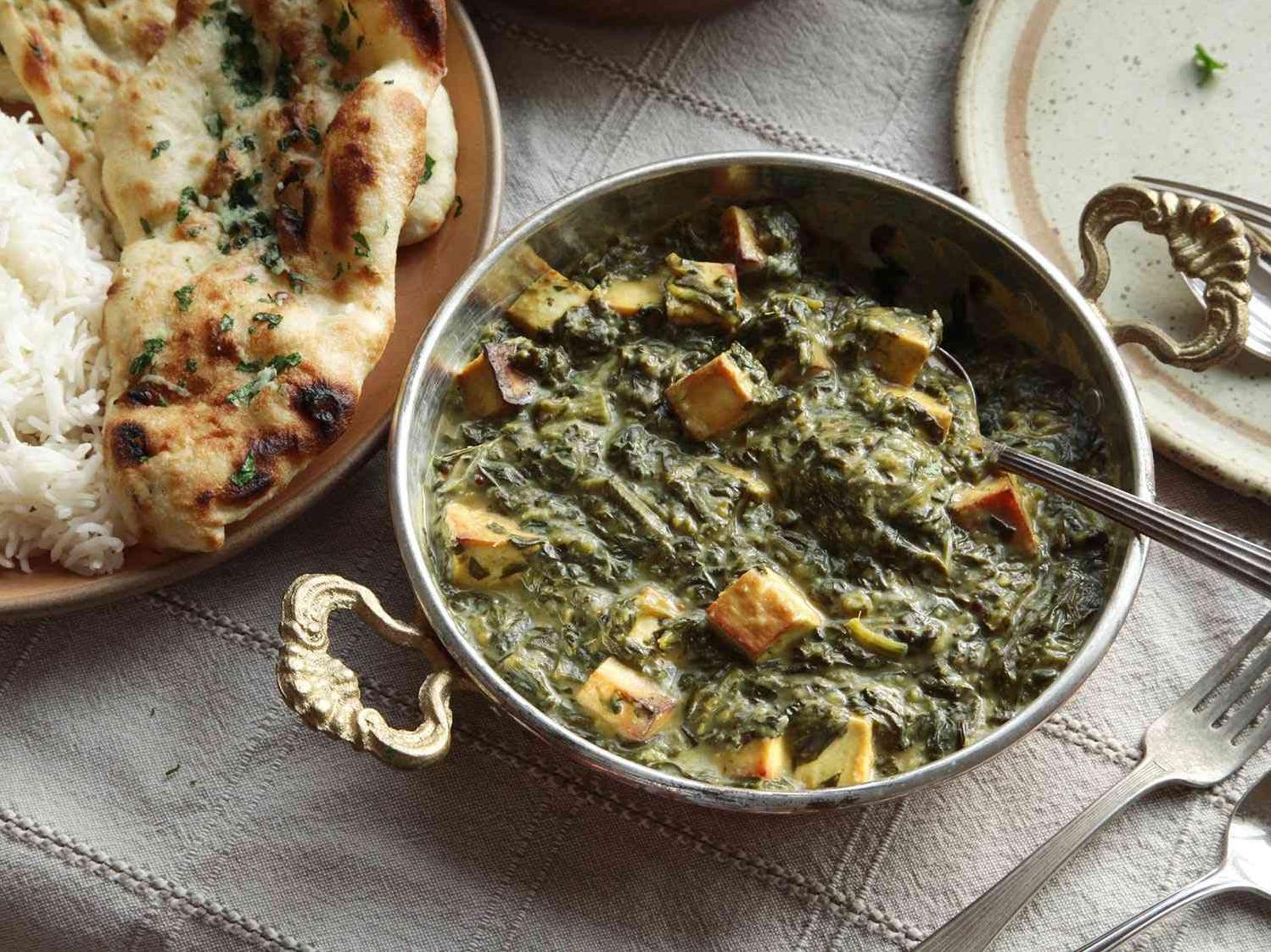 Sure, here are 11 unique photo captions for the Vegan Saag Paneer recipe article: