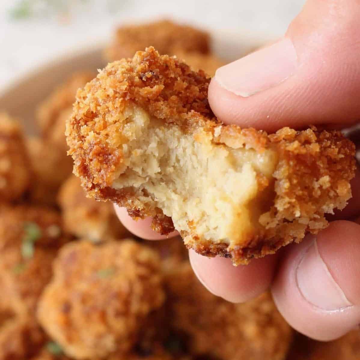 Sure thing! Here are some photo captions for the Baked Toficken Nuggets recipe: