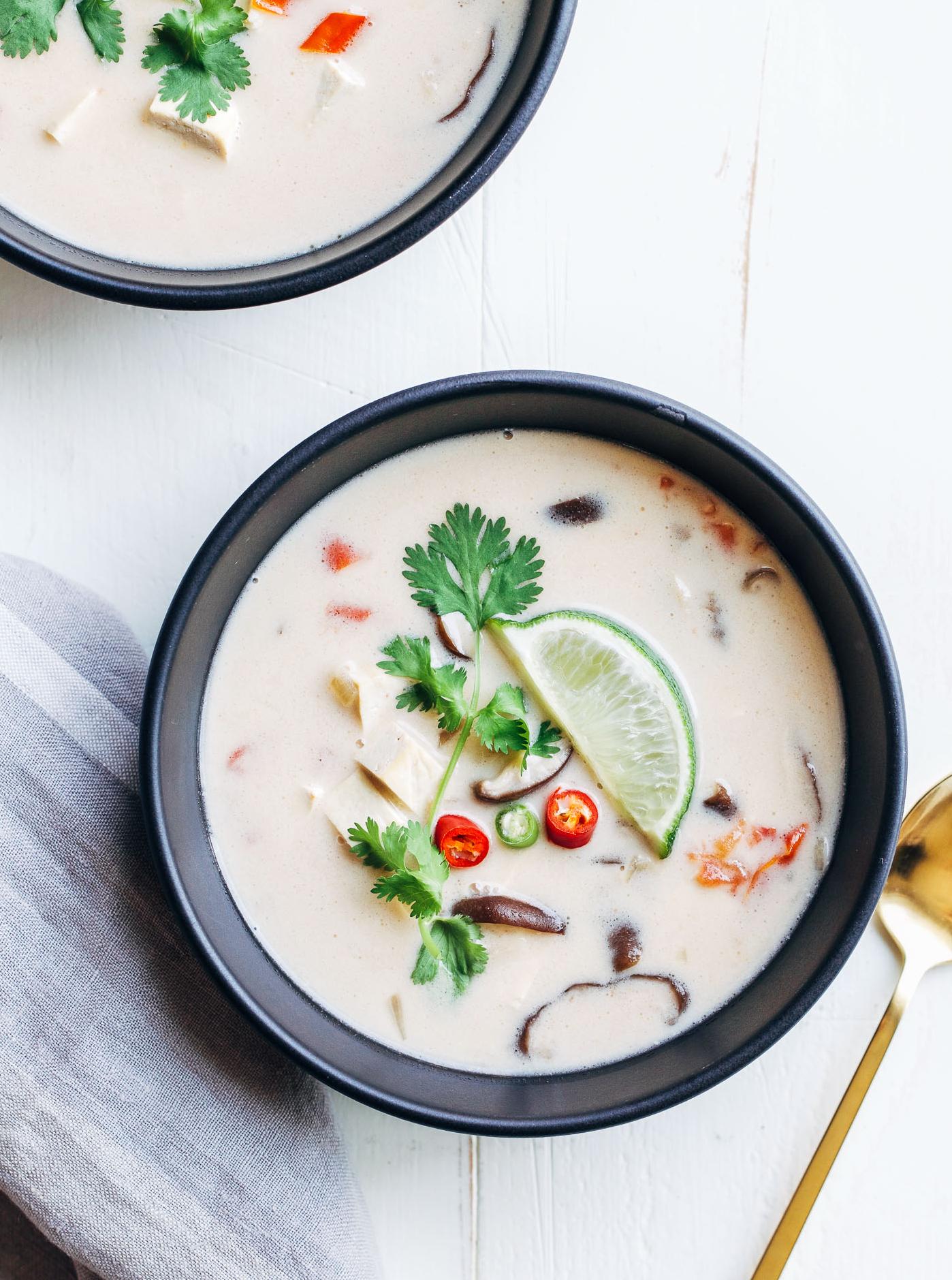  The combination of lemongrass, galangal, and kaffir lime leaves give this soup an authentic Thai flavor.