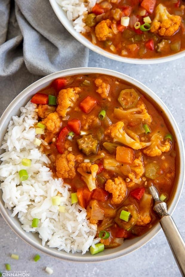  The perfect harmony of spices and textures in every spoonful of vegetarian Cajun Gumbo.