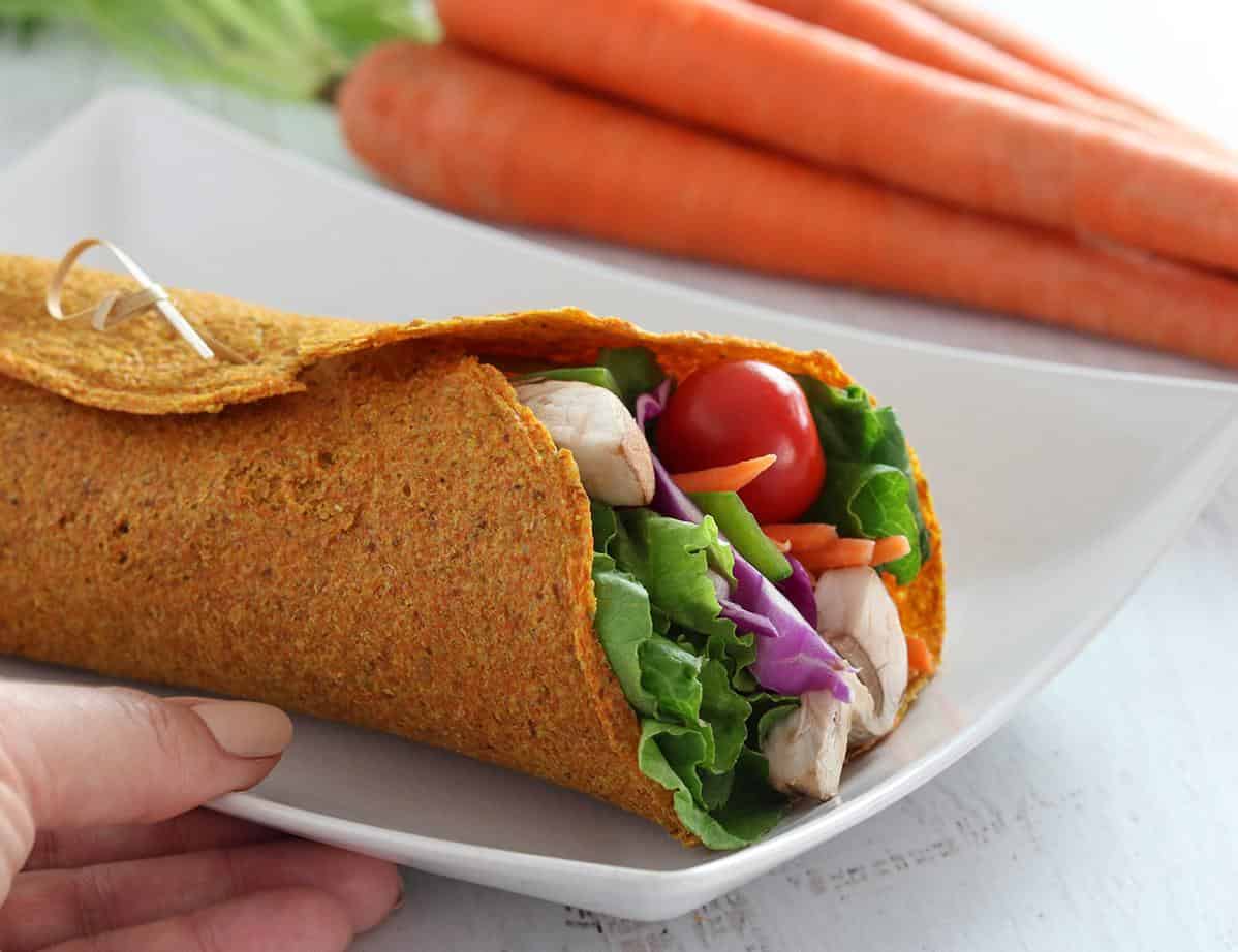  These wraps are as colorful as they are healthy, with a rainbow of veggies from carrots to red cabbage.