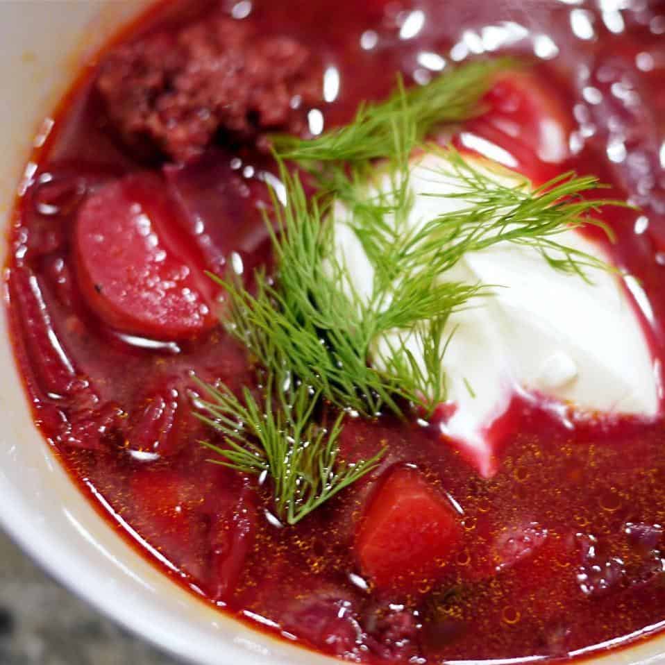  This bowl of borscht is packed with nutritious veggies that will keep you feeling satisfied.