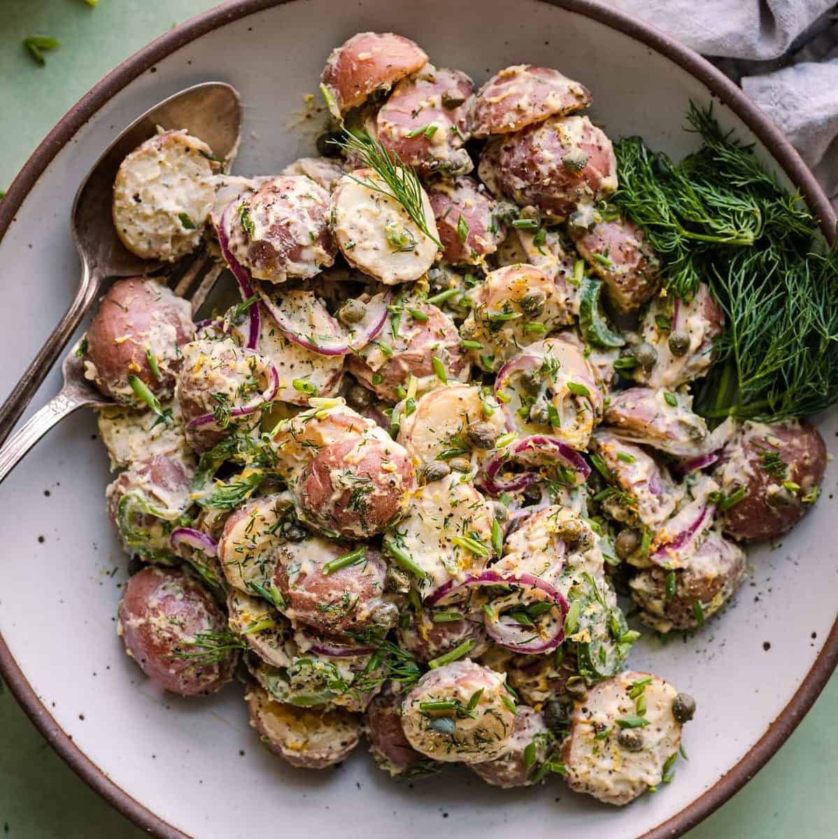  This dish proves that you don't need mayonnaise to make a delicious potato salad.