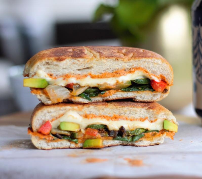  This panini is a vibrant and colorful treat that is as nourishing as it is delicious.