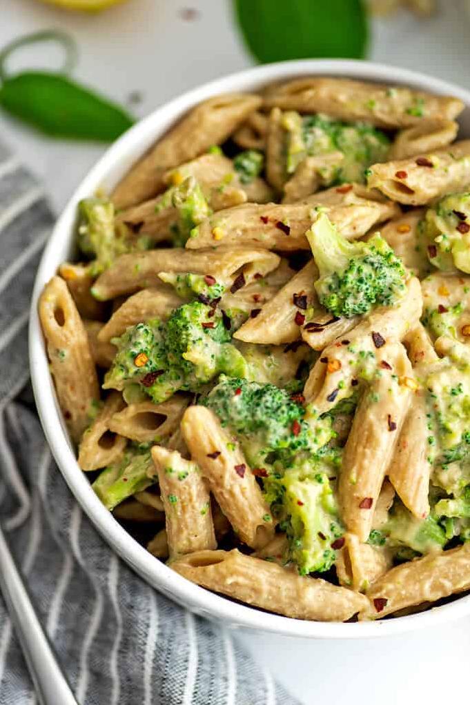  This penne and broccoli dish with a creamy chickpea sauce is sure to satisfy your cravings for a hearty and healthy meal.