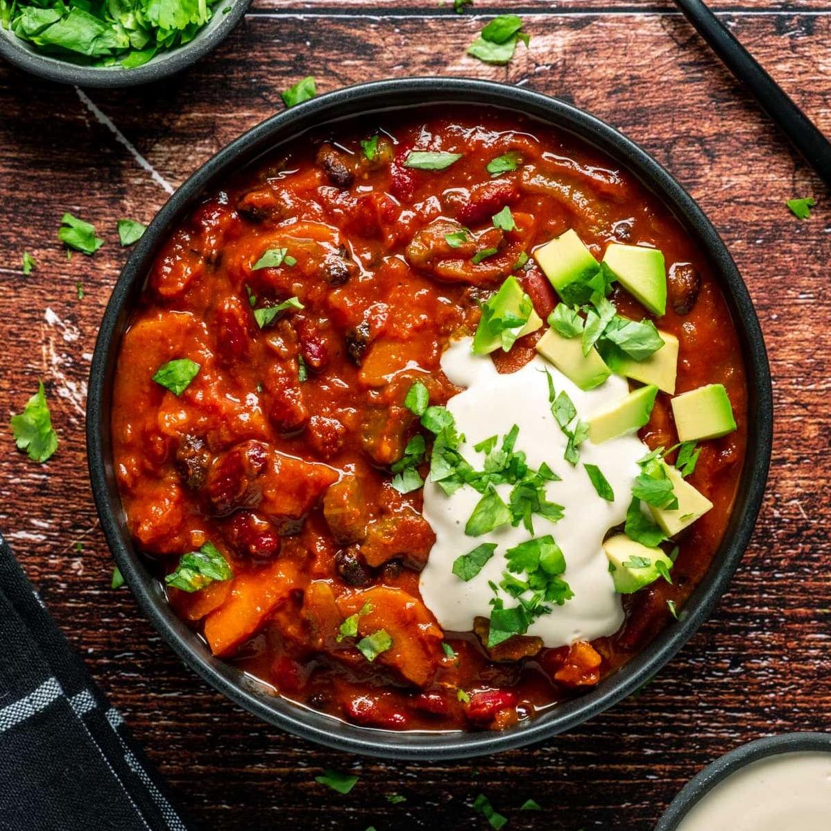  This vegan chili may be meatless, but it's loaded with flavor.