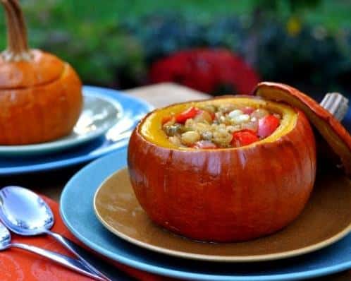 Vegan Pumpkin Stew (Cooked in a Pumpkin!)