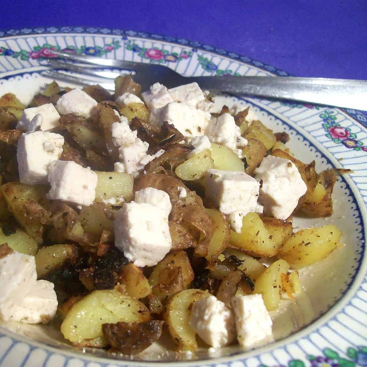 Vegetarian Bratkartoffeln (German Fried Potatoes) W/ Feta Cheese