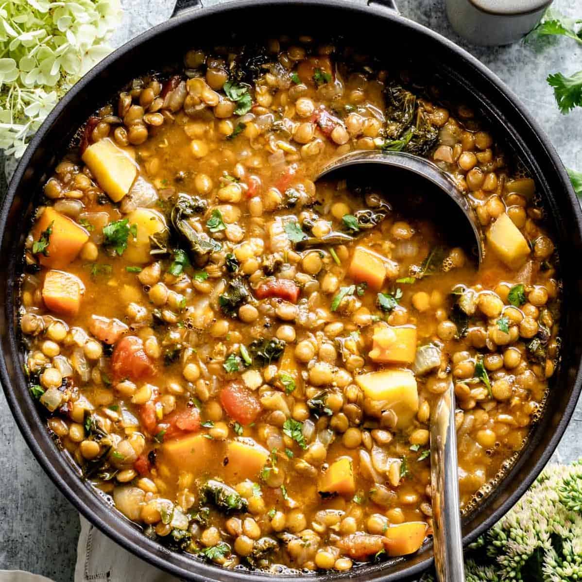  Warm yourself up with a bowl of this hearty lentil soup.