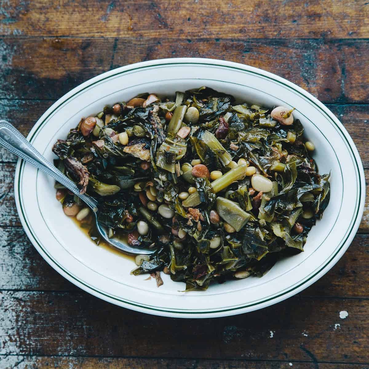  Who says vegetarian food has to be bland? These collard greens will prove the skeptics wrong.