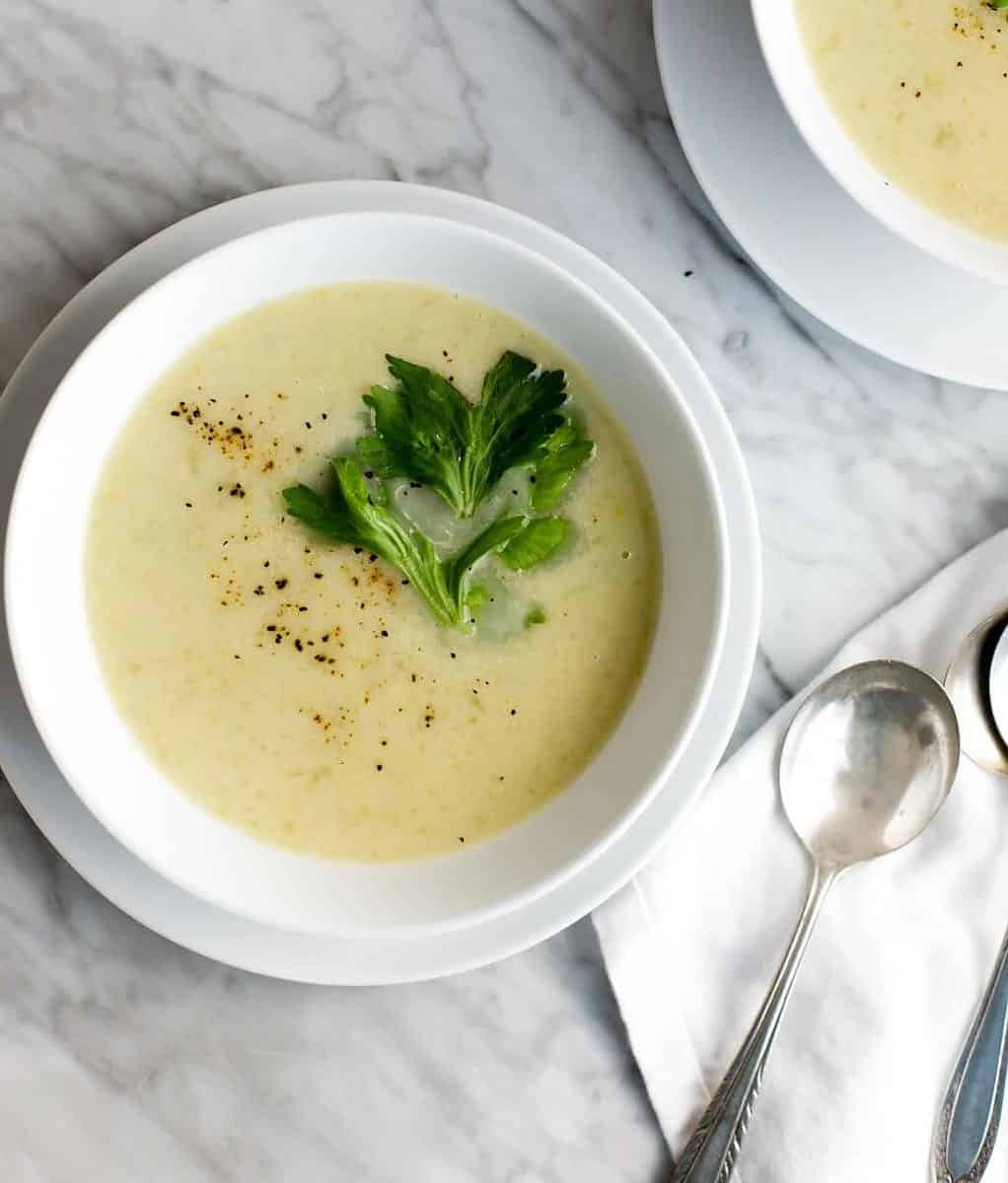  With its warm and cozy flavor, this vegan cream of celery soup is perfect for cozy nights in