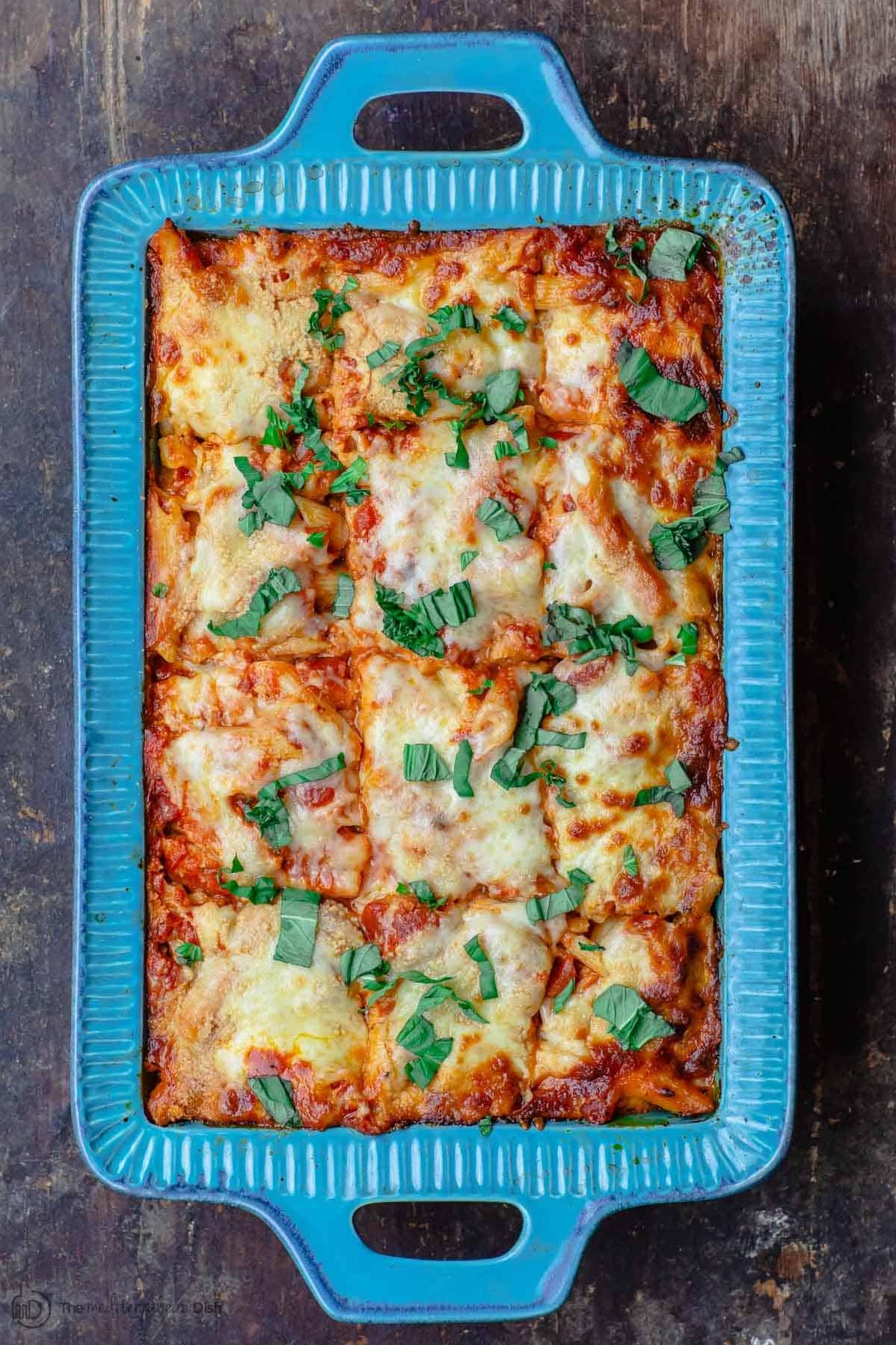  You can use any kind of pasta that strikes your fancy for this vegetarian baked ziti recipe.
