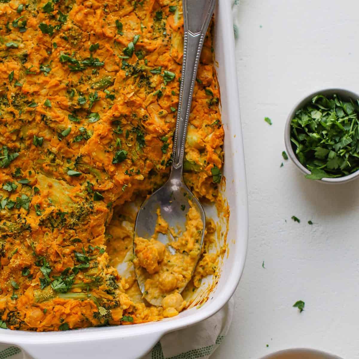  You won't even miss the meat in this hearty and flavorful broccoli and cauliflower casserole.