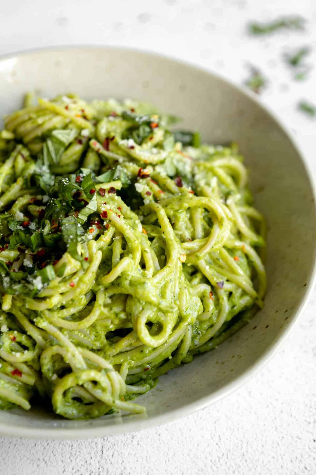  Your taste buds will be singing when you try this avocado pesto pasta.